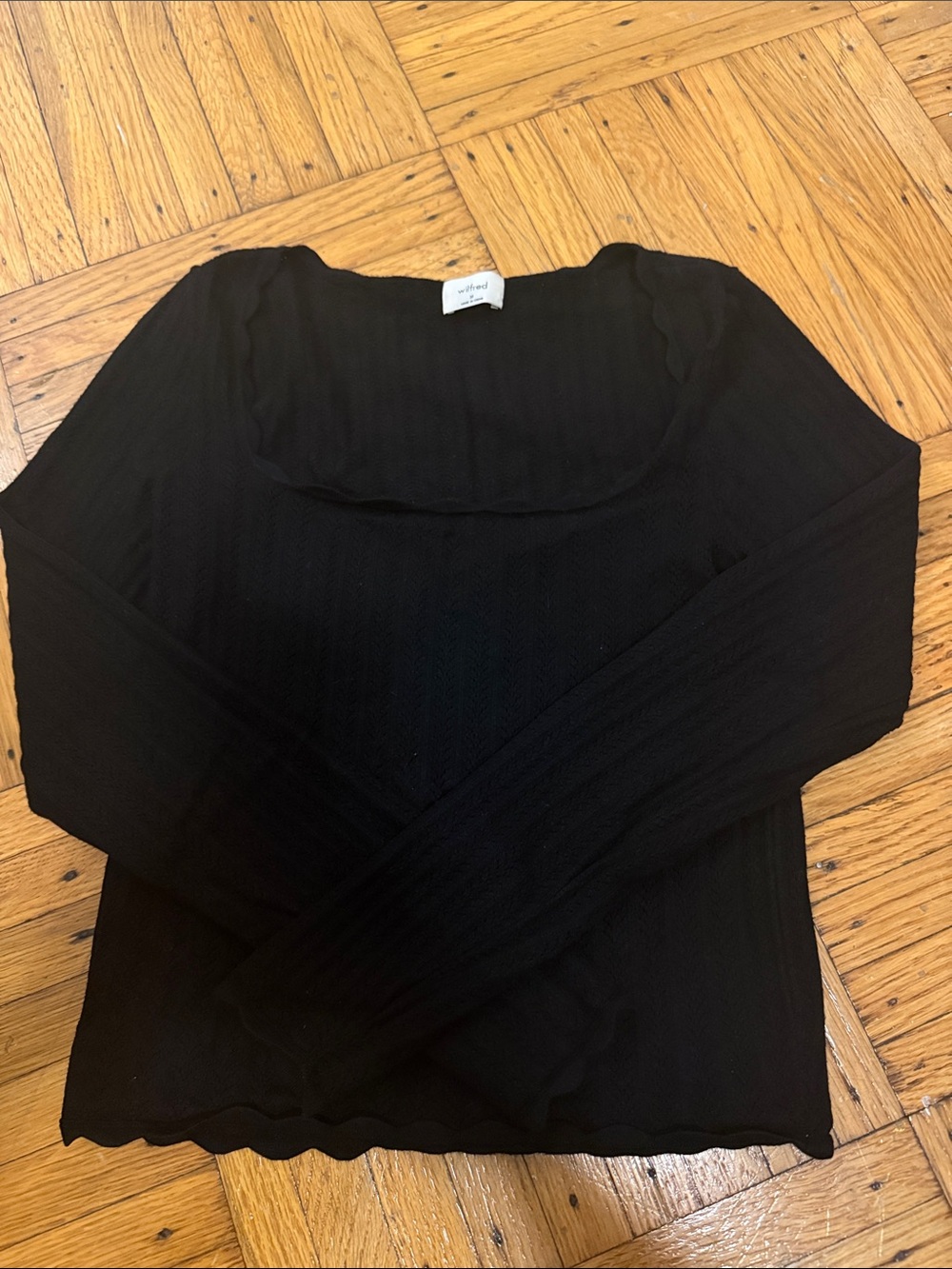 Aritzia Black Rib-Knit Long Sleeve Square Neck Top